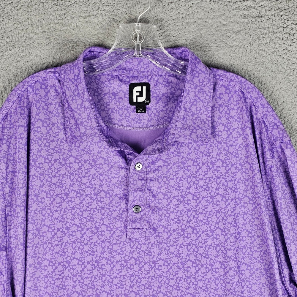 FootJoy Polo Mens 3XL Purple Floral Print Lisle Golf Shirt Short Sleeve 28573